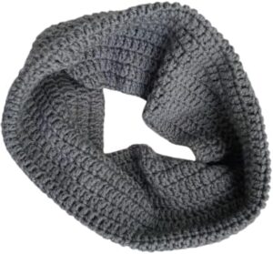 HandMade Crocheted Round Wool Grey Cowl Scarf Medium Grey Crochet Cowl-B0CR1X17J8