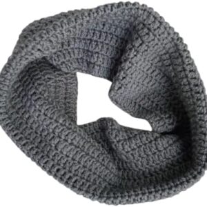 HandMade Crocheted Round Wool Grey Cowl Scarf Medium Grey Crochet Cowl-B0CR1X17J8