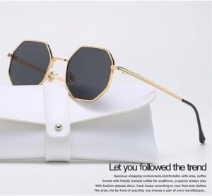 [ Gold-Black grey ]Retro Square Sunglasses for Men/Women Fashion Small Frame Polygon Sun Glasses Vintage Metal Outdoor Driving Eyewear-B0CDNW11GJ