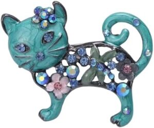 Fashion Rhinestone Brooch For Women Brooch Collar Pins Corsage Crystal Leaves Insect Brooch Badges Jewelry Accessories (Cat Brooch) 3.5cm x3.4cm Green Color-B0DRHX9DDV