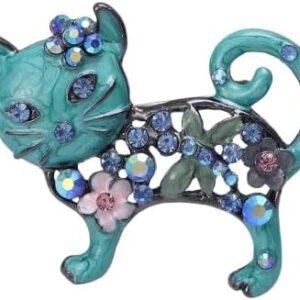 Fashion Rhinestone Brooch For Women Brooch Collar Pins Corsage Crystal Leaves Insect Brooch Badges Jewelry Accessories (Cat Brooch) 3.5cm x3.4cm Green Color-B0DRHX9DDV