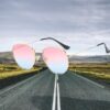 [ B -Gold-Pink blue ]Retro Square Sunglasses for Men/Women Fashion Small Frame Polygon Sun Glasses Vintage Metal Outdoor Driving Eyewear-B0CKLY9CCS