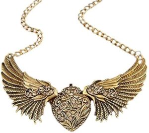 Fashion Women's Rhinestone Heart Angel Wings Statement Necklace Jewelry wing heart pendant a lobster clasp Necklace-B0C6947DPX