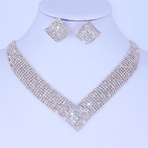 (1 Set) Luxury Crystal Bridal Wedding Jewelry Sets African Beads Silver Color Rhinestone Women Girls Necklace Sets Engagement and wedding Party Gift (C3903)-B0CF964ZHT