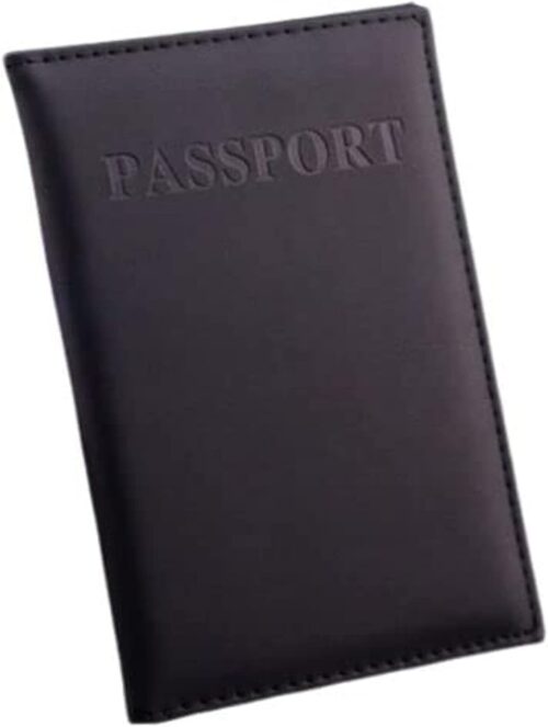 Travel Passport ID Card Cover Holder Case Faux Leather (Black)-B0BMJWNKDS