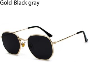 [ Gold-Black as shown ]Retro Square Sunglasses for Men/Women Fashion Small Frame Polygon Sun Glasses Vintage Metal Outdoor Driving Eyewear-B0D7MRJP4B