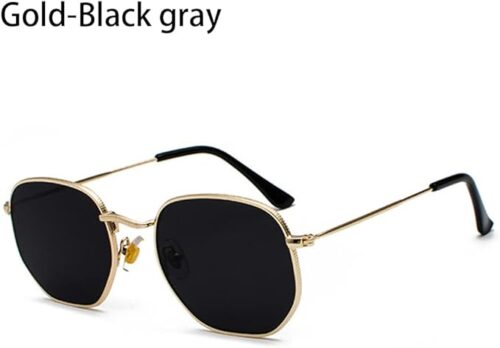 MySouq-Store [ Gold-Black as shown ]Retro Square Sunglasses for Men/Women Fashion Small Frame Polygon Sun Glasses Vintage Metal Outdoor Driving Eyewear-B0D7MRJP4B