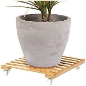 [1 Pcs] [ 35*35 Cm ] Wood Moveable Plant Stand Front And Back Wheel - Plant Caddy Wooden Stand 1 Packs Heavy Planter Stand Plant Stand With Fixed Random Wheels-B0DCTG6YM3