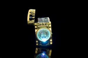 LED Gold Watch Windproof Jet Butane Lighter Torch Turbo Gas Inflatable Lighter Cigar Cigarette Accessories Men's Gift-B0C1Q9SYXL