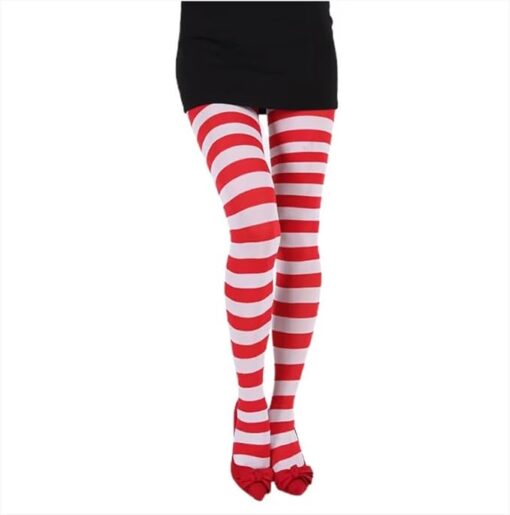 MySouq-Store Women Girls Rainbow and Multicolor Striped Tights Opaque Stockings Full Length Pantyhose for Christmas Halloween Cosplay Traffic striped pant (Blue & white)-B0DPJ5F1WM