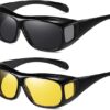 MySouq.Store Vision Goggles Wrap Arounds, high definition Day and Night Unisex Vision Goggles Set of 2 Anti-Glare Polarized Sunglasses Driving Glasses Sun Glasses UV Protection (Black, Yellow)-B0DP591K2L