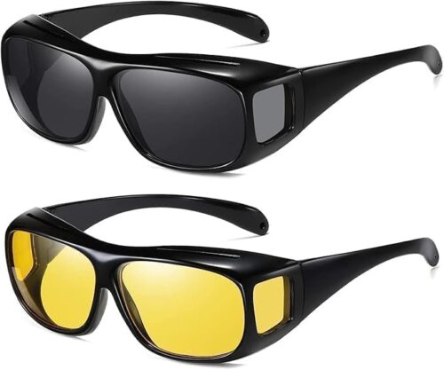 MySouq.Store Vision Goggles Wrap Arounds, high definition Day and Night Unisex Vision Goggles Set of 2 Anti-Glare Polarized Sunglasses Driving Glasses Sun Glasses UV Protection (Black, Yellow)-B0DP591K2L