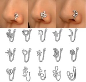 New 1 Pc Copper Nose Ring Fake Piercing Nose Cuff Clip On Nose Heart Star Ear Cuff Earring Body Jewelry for Women Girls Jewelry-B0DKCBHN5N