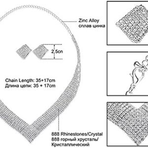 (1 Set) Luxury Crystal Bridal Wedding Jewelry Sets African Beads Silver Color Rhinestone Women Girls Necklace Sets Engagement and wedding Party Gift (C3903)-B0CF964ZHT