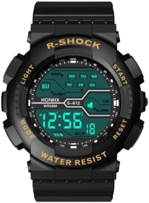 Black Digital Watch for Men Sports Watches Waterproof Outdoor Chronograph Hand Clock G Infantry Shock Student Wristwatch (2-Balck-Gold)-B0D781QW9V