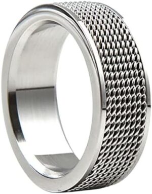 1PCs Trendy Waterproof Stainless Steel Metal Spinner Mesh Wedding Band Ring for Men Women Release Stress Gift Charm Jewelry-B0DQFPMQ6Q
