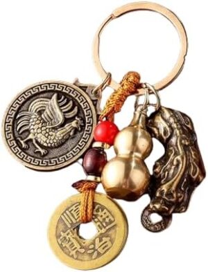 [1Pcs] Chinese Traditiona Money Drawing Pi Xiu Keychain Automobile Hanging Ornament Qing Dynasty Five Emperors' Coins Cinnabar Gourd (ACLJY486-10)B0D6GLTB63