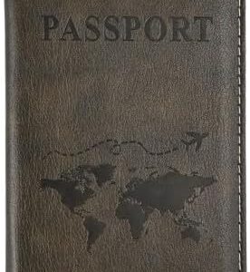 41jIXIKIvhL._AC_ New RFID PU Passport Covers Map Print Passport Holder Flight Ticket Clips ID Bank Credit Card Holder Passport Travel Organizer 11x15cm 70G (Dark Grey Olive Color)-B0DQHQBNP6