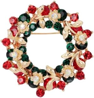 1 Pcs Christmas rhinestone cartoon animal brooch Christmas tree sleigh stars bells deer boots penguin wreath bird pin accessorie - S09-B0DQFC7KSW