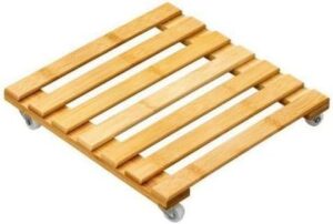 [1 Pcs] [ 35*35 Cm ] Wood Moveable Plant Stand Front And Back Wheel - Plant Caddy Wooden Stand 1 Packs Heavy Planter Stand Plant Stand With Fixed Random Wheels-B0DCTG6YM3