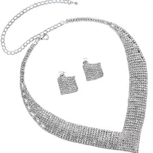 (1 Set) Luxury Crystal Bridal Wedding Jewelry Sets African Beads Silver Color Rhinestone Women Girls Necklace Sets Engagement and wedding Party Gift (C3903)-B0CF964ZHT
