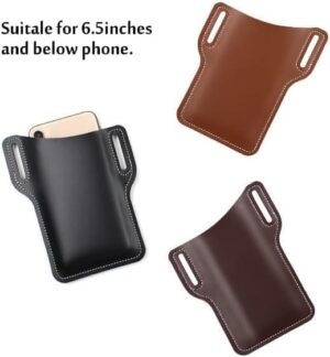 [ Gray ] Men Cellphone Belt Loop Holster Case Waist Bag Leather Phone Wallet Vintage Belt Bag Mobile Phone Protective Sheath-B0CLKGG7QK