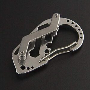 Portable outdoor multi-eye carabiner multi-function stainless steel mini keychain - silver - B091DVD527