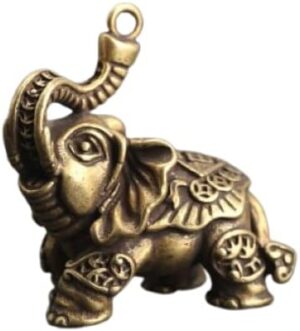 1pcs - Retro Brass Auspicious Elephant Ornaments Keychain Metal Animal Keychain-B0C732V1GH