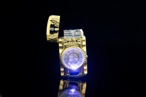 LED Gold Watch Windproof Jet Butane Lighter Torch Turbo Gas Inflatable Lighter Cigar Cigarette Accessories Men's Gift-B0C1Q9SYXL