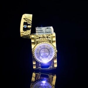 41y1xwbDDWL._AC_SX679_ LED Gold Watch Windproof Jet Butane Lighter Torch Turbo Gas Inflatable Lighter Cigar Cigarette Accessories Men's Gift-B0C1Q9SYXL
