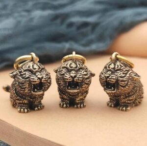 Metal Brass Tiger Key Chains DIY Hangings Jewelry Accessories Vintage Cute Animal Figurines Car Keyrings Pendants Children Gifts-B0B212C8J2