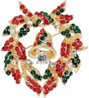 1 Pcs Christmas rhinestone cartoon animal brooch Christmas tree sleigh stars bells deer boots penguin wreath bird pin accessorie - S11-B0DQ1YYYQ5