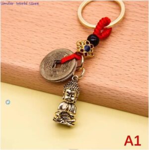 1 pcs - Handmade Copper Car Keychain Vintage Rope Money Coin Fortune Coin Gourd Lucky Feng Shui Pendant Keychain-B0CVR2NM2B