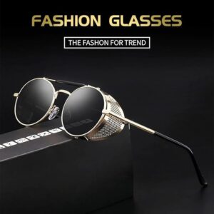 [1Pcs] Round Metal Sunglasses Steampunk Men Women Brand Designer Glasses Oculos De Sol Shades UV Protection-B0CSHZP41F
