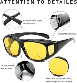 Vision Goggles Wrap Arounds, high definition Day and Night Unisex Vision Goggles Set of 2 Anti-Glare Polarized Sunglasses Driving Glasses Sun Glasses UV Protection (Black, Yellow)-B0DP591K2L