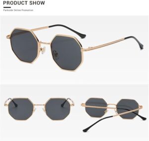 [Black-Clear]Retro Square Sunglasses for Men/Women Fashion Small Frame Polygon Sun Glasses Vintage Metal Outdoor Driving Eyewear-B0CDNJFNY1