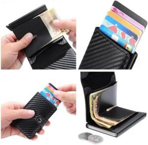 Fashion Business Carbon Fiber Credit Card Holder Wallet Men Rfid Metal Thin Pop Up Minimalist Wallet Small Purse Metal Wallet Color may be vary (Brown)-B0DKBYGMXH