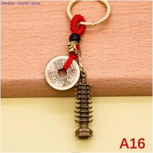 1 pcs - Handmade Copper Car Keychain Vintage Rope Money Coin Fortune Coin Gourd Lucky Feng Shui Pendant Keychain-B0CVR1VBYD