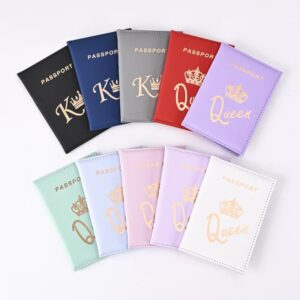 Crown Print PU Passport Covers Passport Protector Passport Holder Flight Ticket Holder ID Credit Card Holder Travel Accessories (King, Dark Blue)-B0DKT854DC