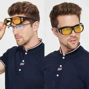Vision Goggles Wrap Arounds, high definition Day and Night Unisex Vision Goggles Set of 2 Anti-Glare Polarized Sunglasses Driving Glasses Sun Glasses UV Protection (Black, Yellow)-B0DP591K2L