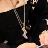 Gold-Punk Statement Shoes Necklace & Pendant Silver Color Alloy Vintage American Style Steampunk Men Chain Jewelry S196-B0C382HGJK