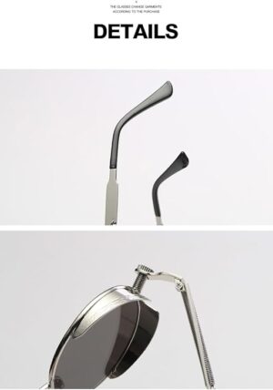 Steampunk Style Round Vintage Polarized Sunglasses Retro Eyewear UV400 Protection Metal Frame As Shown-B0CHWL4YS5