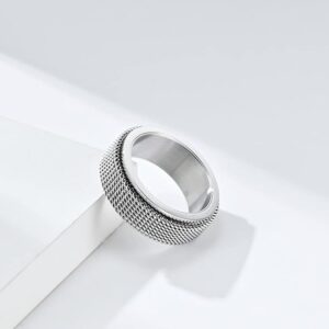 1PCs Trendy Waterproof Stainless Steel Metal Spinner Mesh Wedding Band Ring for Men Women Release Stress Gift Charm Jewelry-B0DQFPMQ6Q