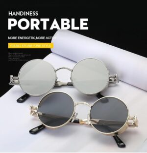 Steampunk Style Round Vintage Polarized Sunglasses Retro Eyewear UV400 Protection Metal Frame As Shown-B0CHWL4YS5