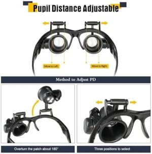 1 Set -LED-8Lens-Set- Loupe Magnifier Glasses With 2 LED Light Lens Magnifying Head-Mounted for Reading Jewelers Making Watch Repair 10X 15X 20X 25X-B0CKTWVT6Y