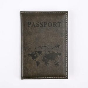 New RFID PU Passport Covers Map Print Passport Holder Flight Ticket Clips ID Bank Credit Card Holder Passport Travel Organizer 11x15cm 70G (Dark Grey Olive Color)-B0DQHQBNP6