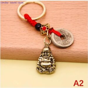 1 pcs - Handmade Copper Car Keychain Vintage Rope Money Coin Fortune Coin Gourd Lucky Feng Shui Pendant Keychain-B0CVR2NM2B