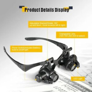 1 Set -LED-8Lens-Set- Loupe Magnifier Glasses With 2 LED Light Lens Magnifying Head-Mounted for Reading Jewelers Making Watch Repair 10X 15X 20X 25X-B0CKTWVT6Y