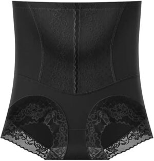1Pcs Women Underpants High Waist Lace Embroidery Flower Tummy-control Butt-lifted Thin Soft Anti-septic Great Elasticity Breathable (Black - XL)-B0DPBJRR8D