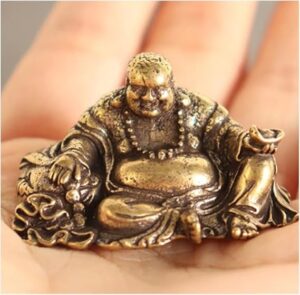 1PC- Figurine Small Brass Statue Golden Brass Craft Miniatures Sculpture Antique Bronze Large Belly Laughing Maitreya Buddha Statue Desk Copper Ornament Crafts Brass-B0CVSF929Q